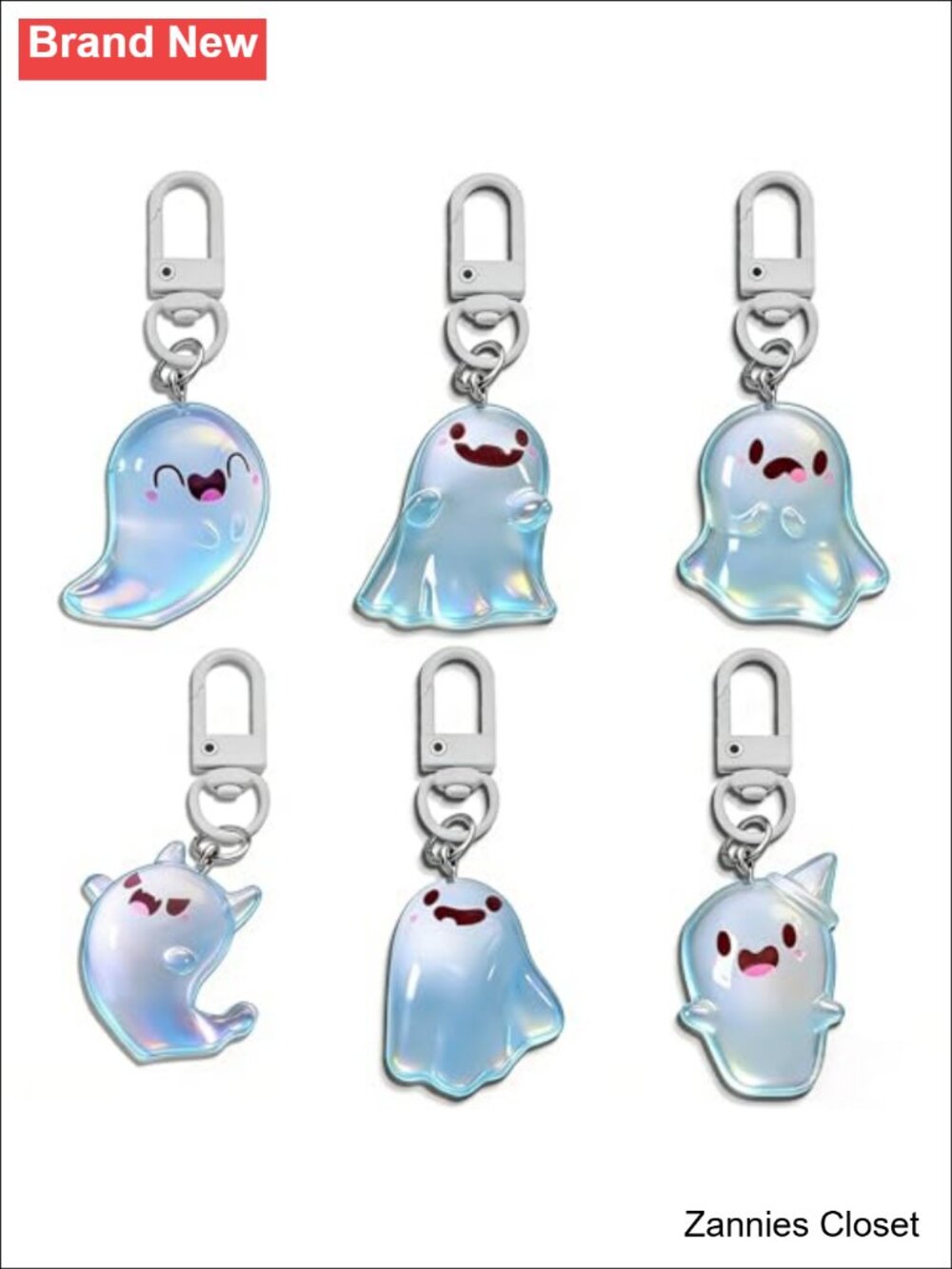 👻 Ghost Glow in the Dark Keychain 6 Piece Set Spooky Basket Gift Charm